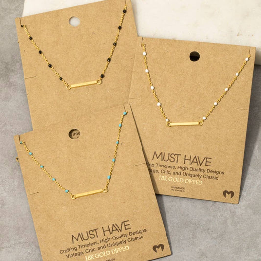 Gold Dipped Bar Pendant Enamel Accent Necklace: TQ