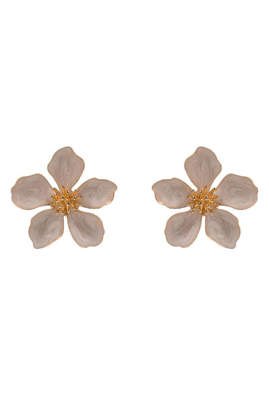 Flower Pearlized Enamel Titanium Post Earrings: WHT / ONE