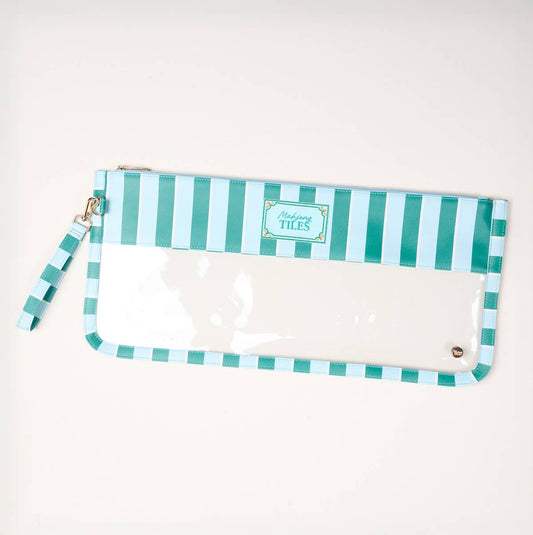 Mahjong Tile Keeper Pouch–Sicily Stripes Teal