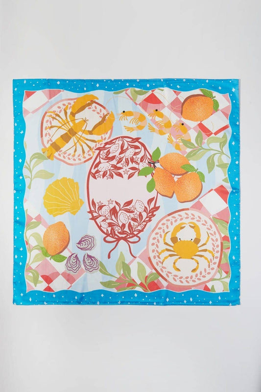 Seaside Feast Print Bandana: Blue
