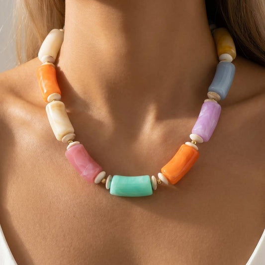 Large Marble Resin Tube Beads Necklace: MU