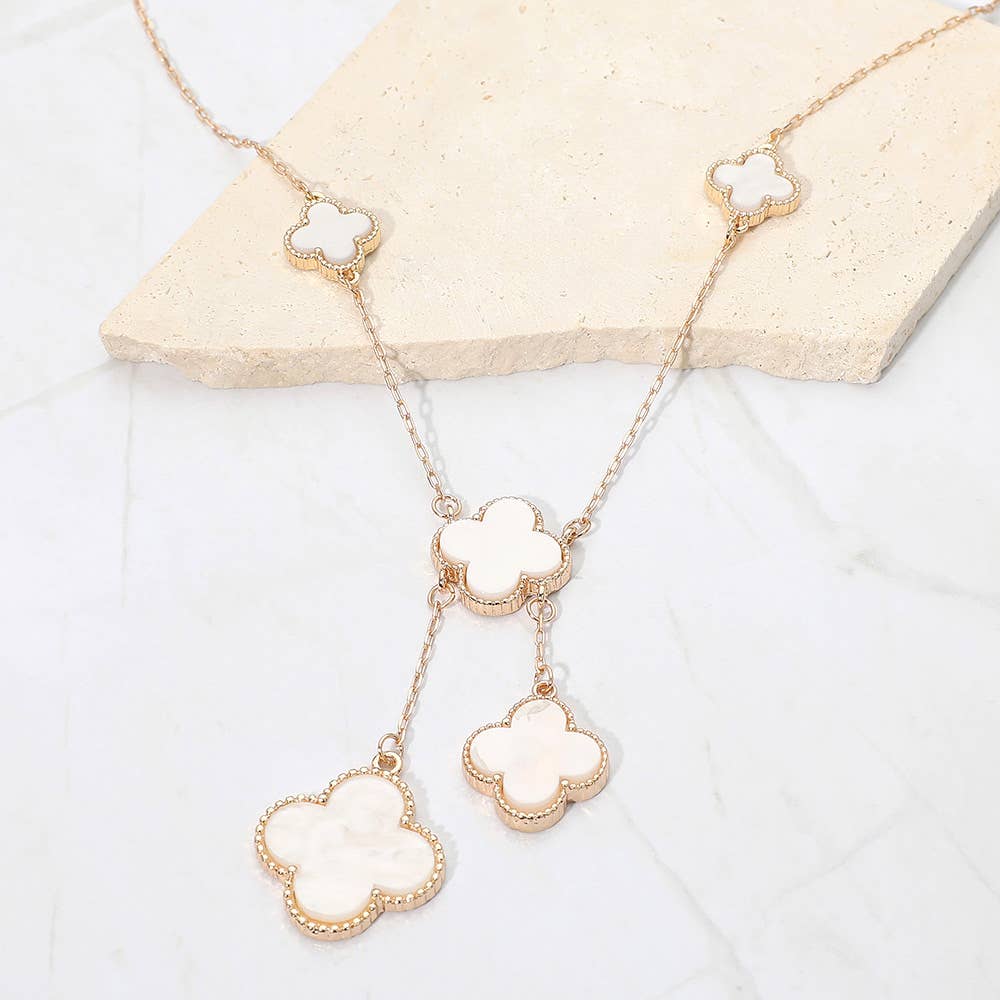 Layered Quatrefoil Drop Pendant Necklace: Gold,White