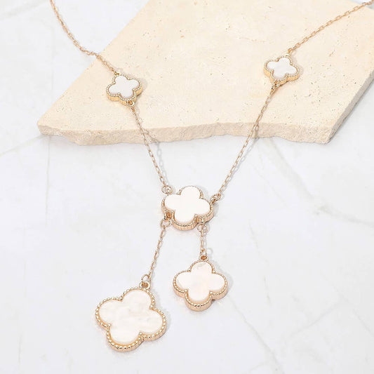 Layered Quatrefoil Drop Pendant Necklace: Gold,White