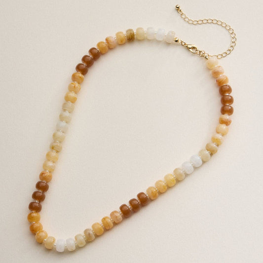 Gradient Color Round Disc Beaded Necklace: Beige / One