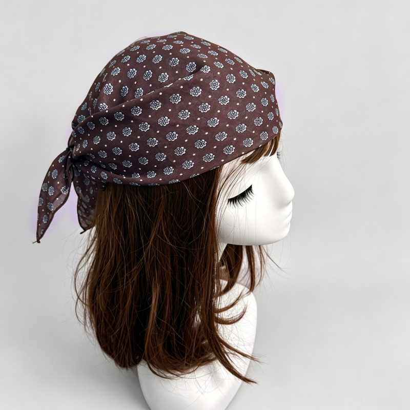 Floral Polka Dots Scarf: Brown with Light Blue Flowers / One Size