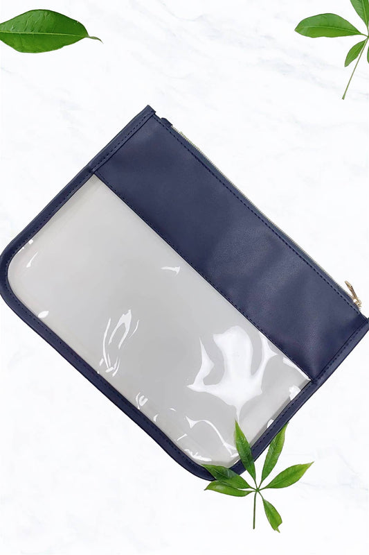 Clear Cosmetics & Toiletry Pu Handbag: Navy