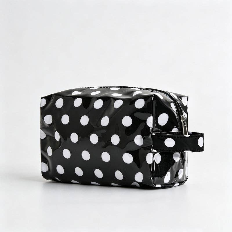 Polka Dots PVC Zipper Cosmetic Pouch: Black / F