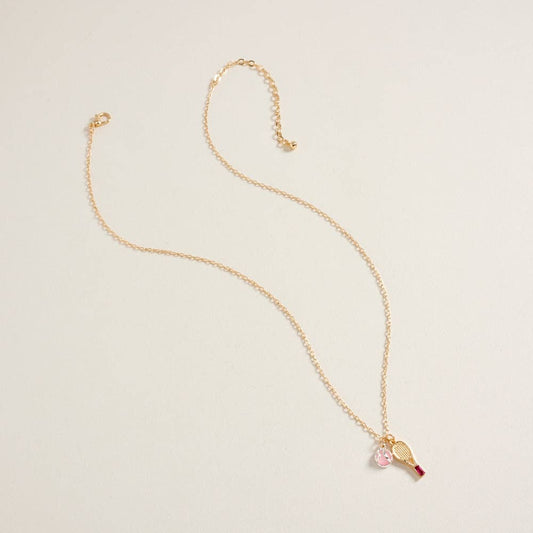 18 inch Tennis Racket Ball Charm Pendant Chain Necklace: Pink / ONE