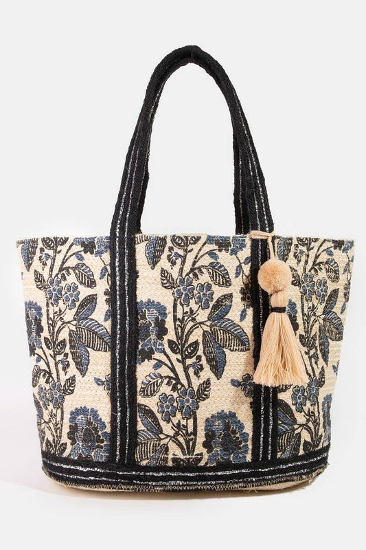 Floral Pattern Large Jute Tote Bag