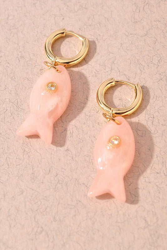 Mini Fish Charm Hoop Earrings: GDROQ