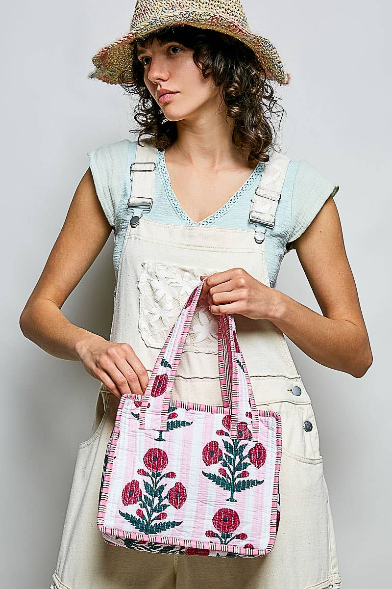 Essentials Mini Quilted Fabric Cube Bag: IVORY MULTI / OS