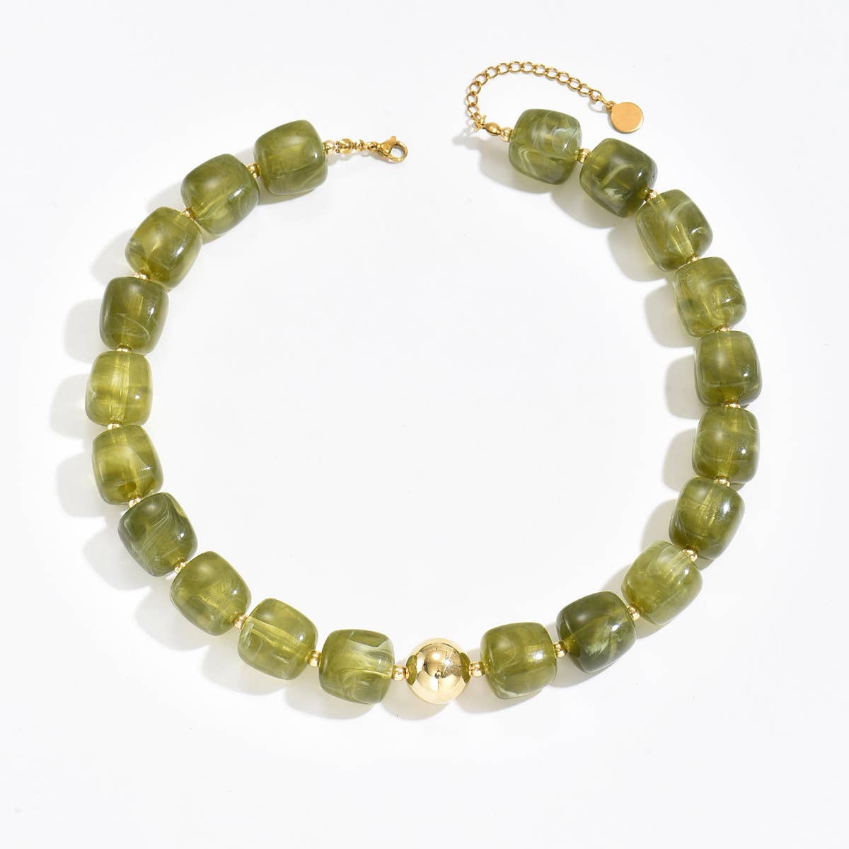 Boho Colorful Geometric Acrylic Bead Necklace: Green