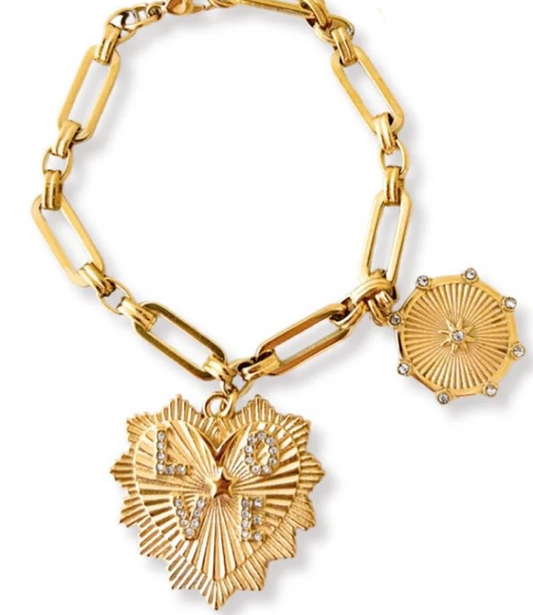 HEART Charm-Bracelet 14K CZ- Charm: Yellow Gold NON TARNISH