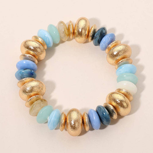 Chunky Mixed Disc Beaded Stretch Bracelet: Blue,Gold,Multi