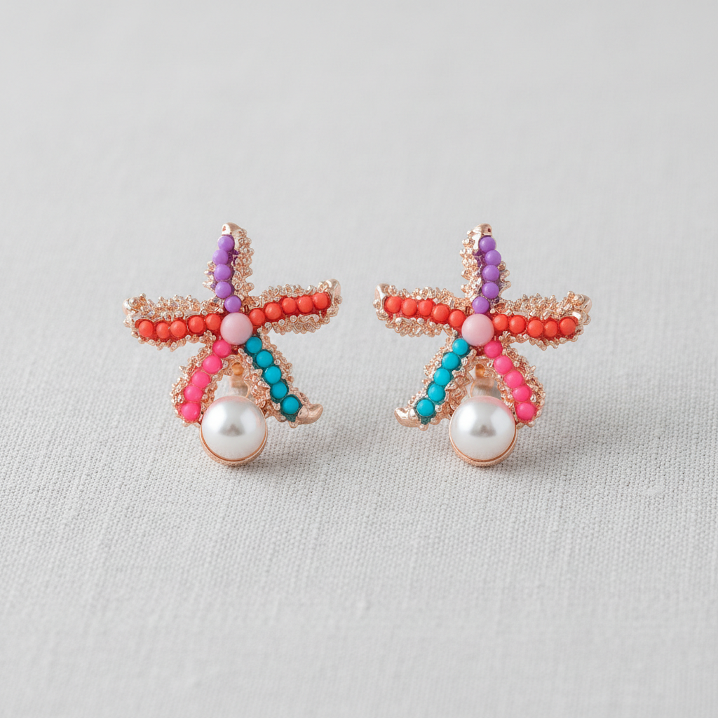Colorful Starfish Pearl Stud Earrings