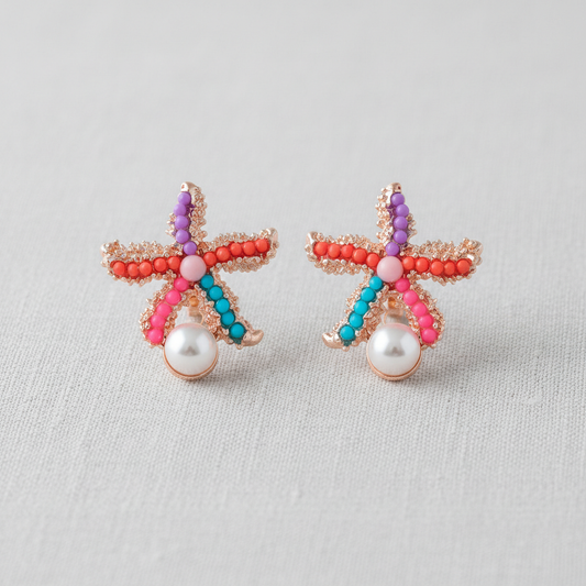 Colorful Starfish Pearl Stud Earrings