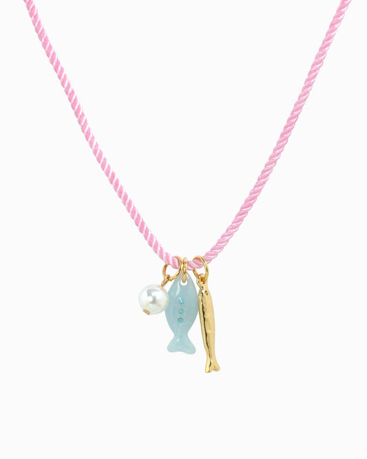 Beach Mode Coastal Pink Lagoon Rope Pearl Charm Necklace