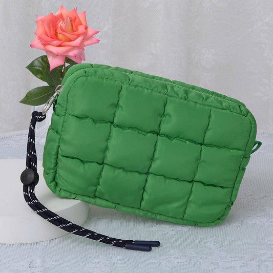 Nylon Quilted Puffer Clutch/Pouch: Kelly Green