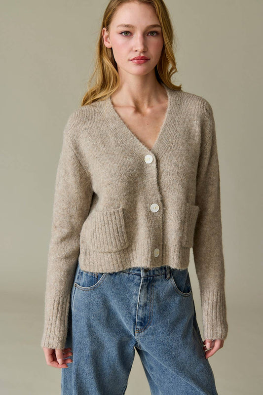 Angela Double Pocket Cardigan: Taupe