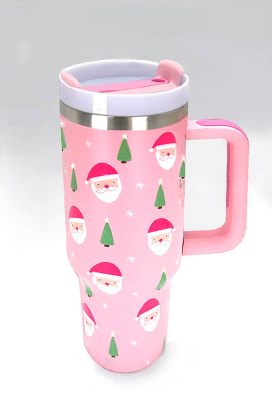 40oz Stainless Steel Tumbler All Styles: Xmas Santa Pink