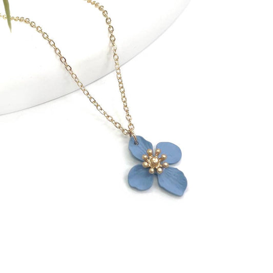 Color Coating Flower Pollen Flower Pendant Necklace: Blue