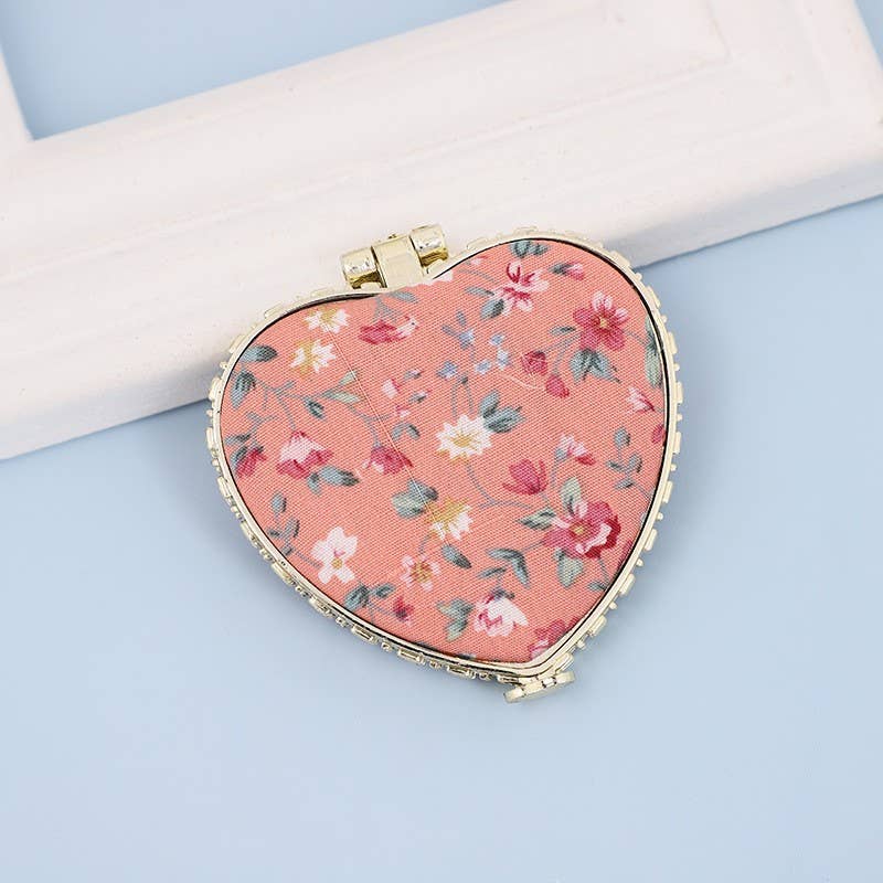 Travel Pocket Compact Handheld Floral Mirror | Peach