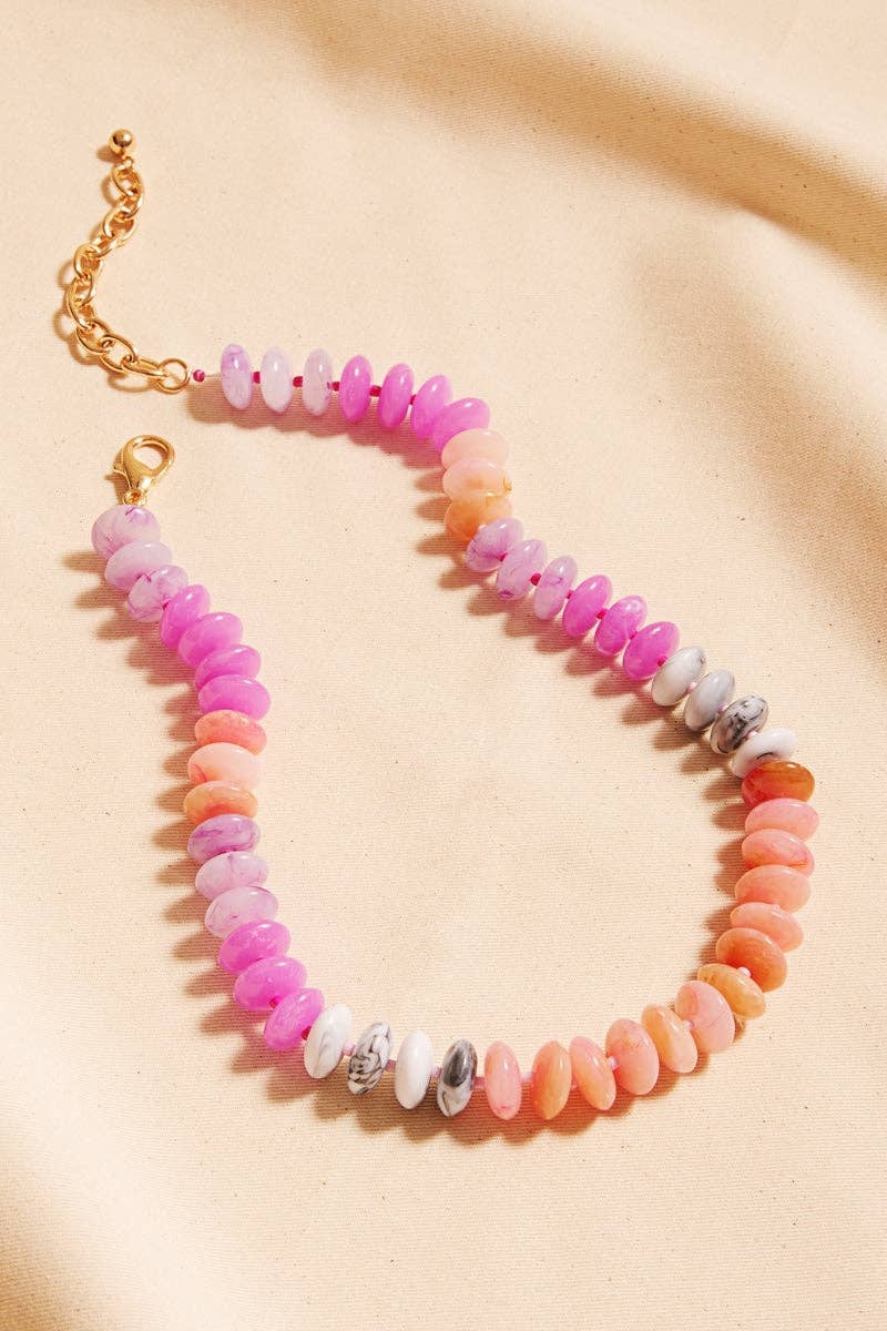 Oval Disk Resin Beads Ombre Mixed Short Necklace: RQ / ONE