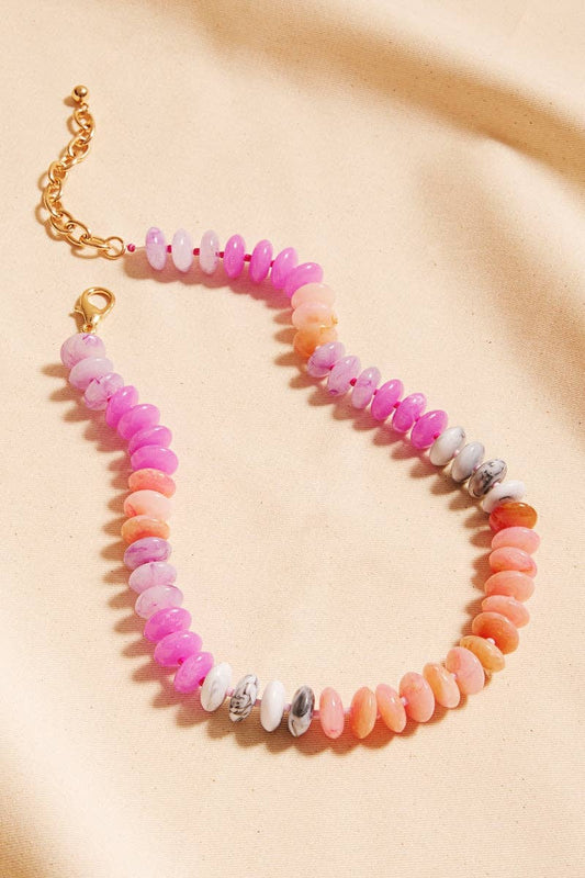 Oval Disk Resin Beads Ombre Mixed Short Necklace: RQ / ONE