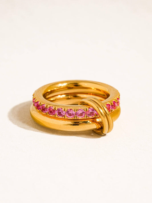 Justine 18K Gold Non-Tarnish CZ Double Hoop Ring: Green / 7