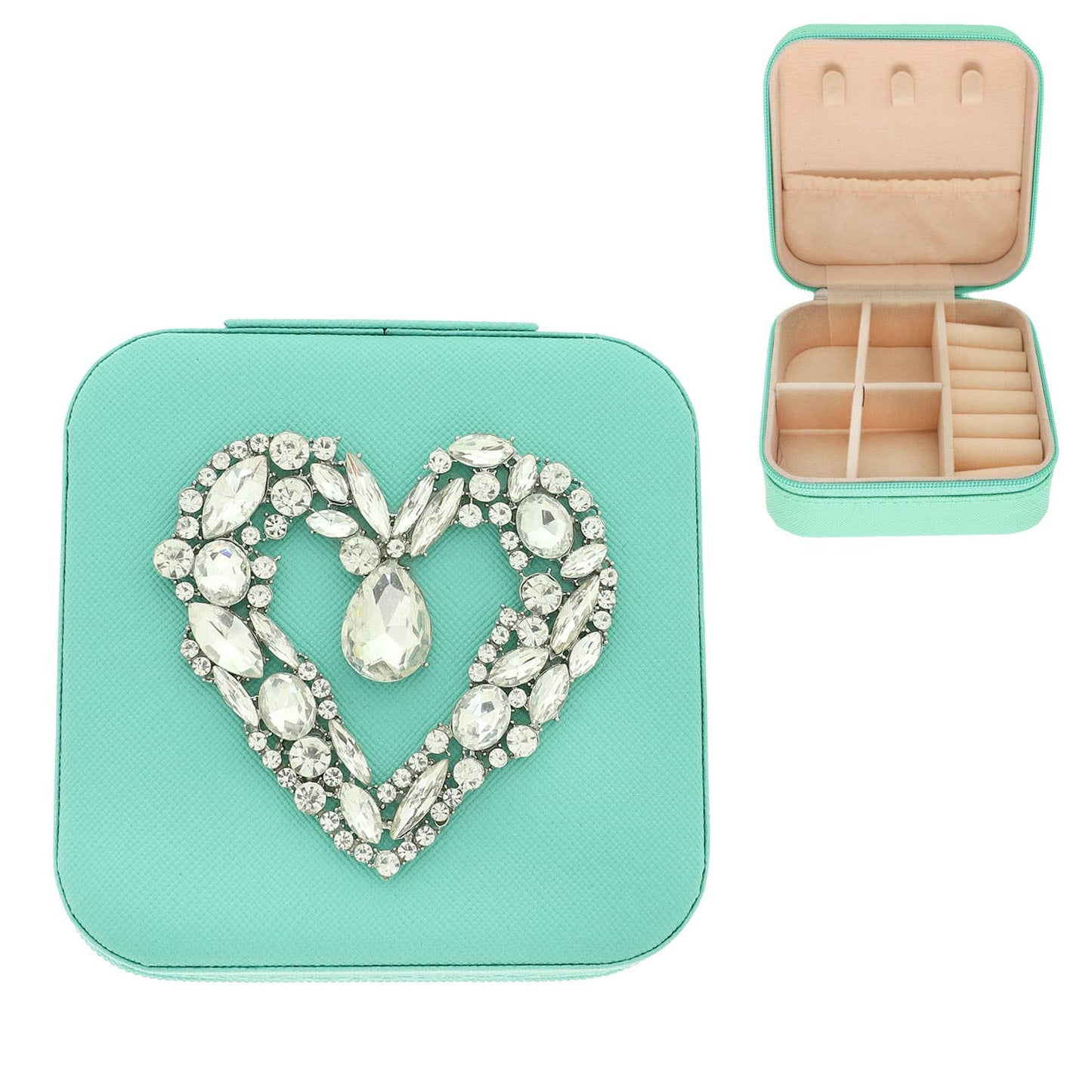 Heart Jeweled Jewelry Box : Mint Clear
