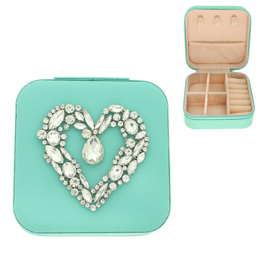 Heart Jeweled Jewelry Box : Mint Clear
