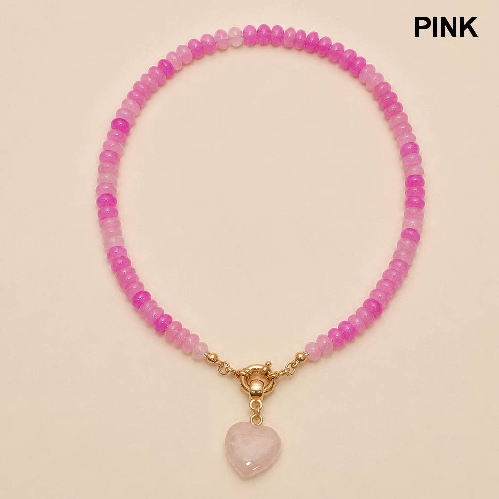 Natural Stone Semi-precious Glass Mixed Necklace | Pink