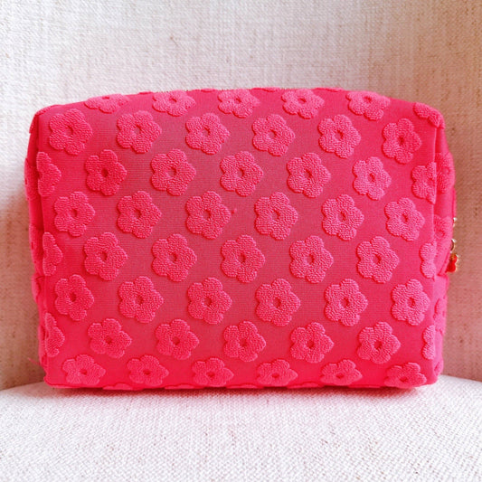 Embossed Daisy Blossom Cosmetic Case: Pink
