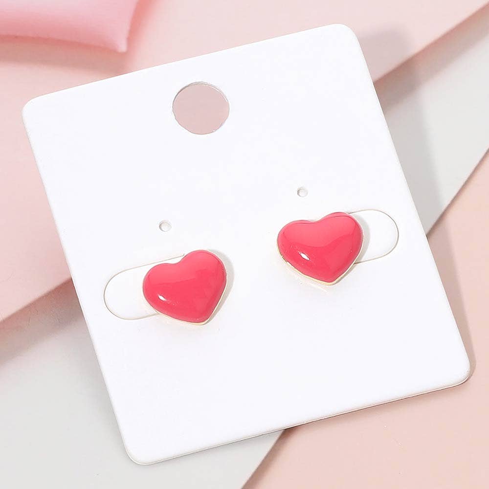 Enamel Heart Stud Earrings: Fuchsia