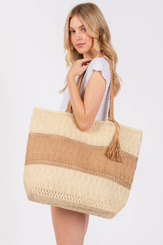 Two Tone Woven Tote Bag: TP
