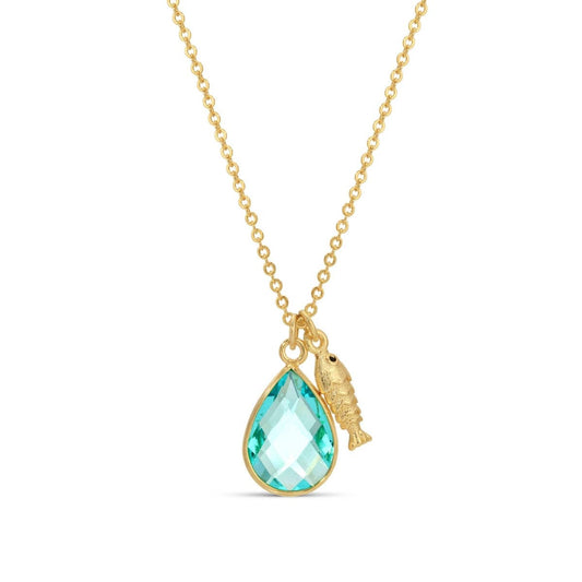 Fish & Glass Teardrop Necklace: Gold