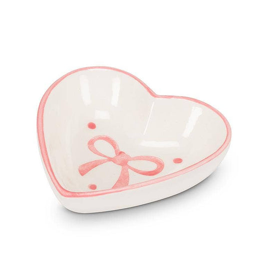 Small Heart Dish with Bows-Ivory & Pink