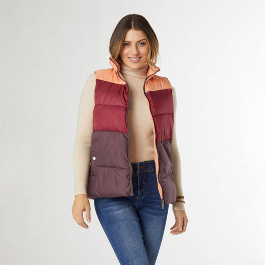 Jaylini Colorblock Puffer Vest - Fall: Beaujolais