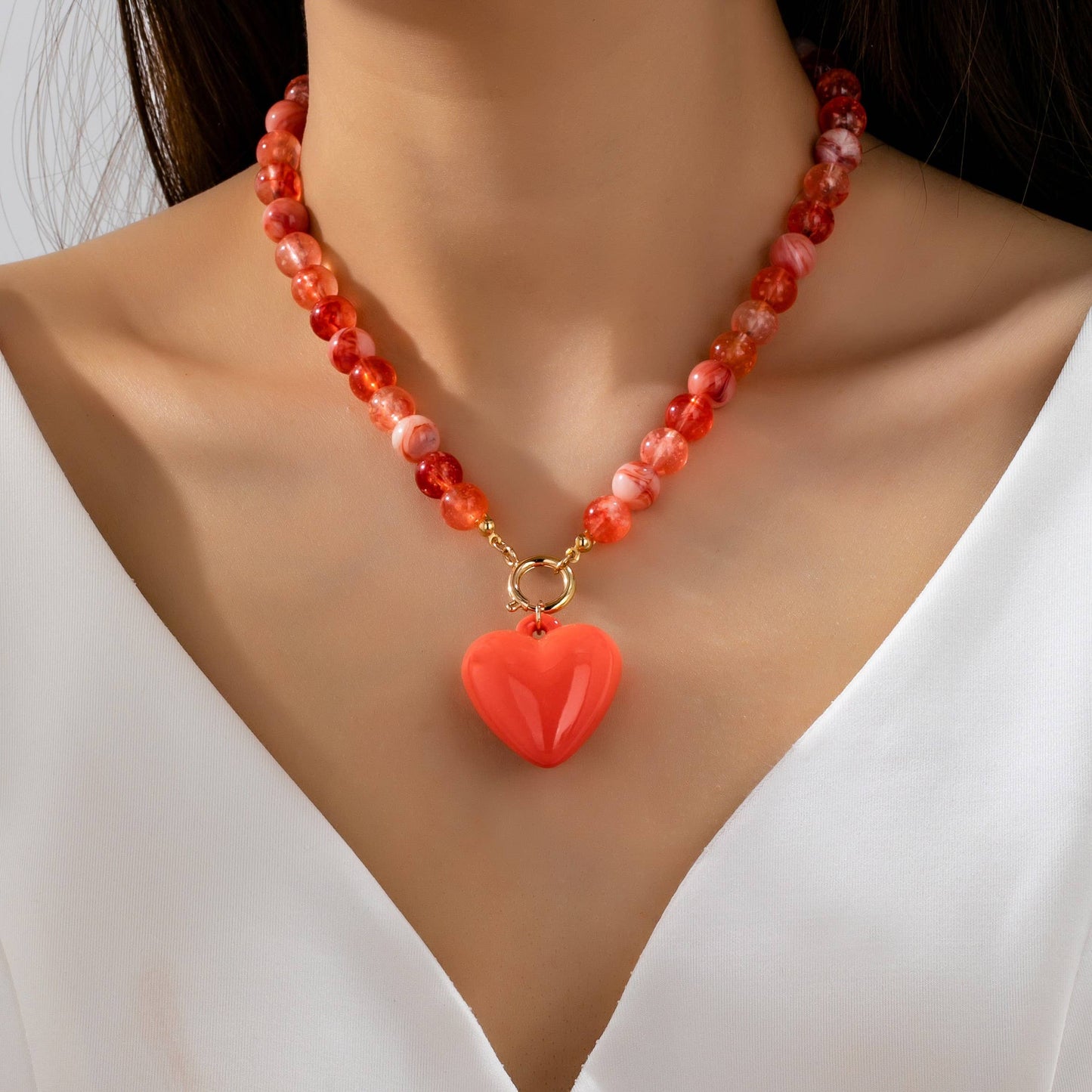 Sweetheart Beaded Heart Necklaces | Coral