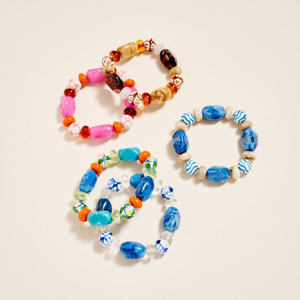7.25 Inch Marbled Floral Ceramic Bead Bracelet: Blue / ONE