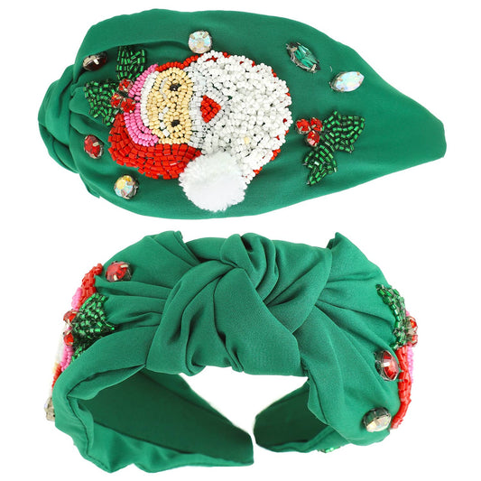 Christmas Jeweled Claus Top Knotted Headband : Green