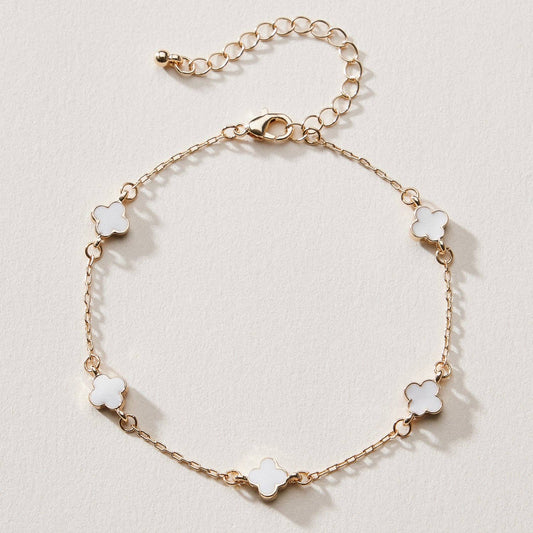 Gold Plated Mini-Floral Chain Bracelet with adjustable clasp: White / One /