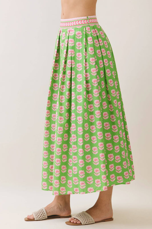 Floral Print Contrast Trim Detail Midi Skirt