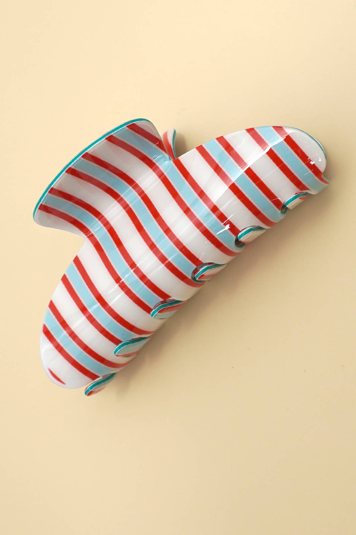 Jumbo Stripe Plaid Oval Hair Claw Clips | Red Blue