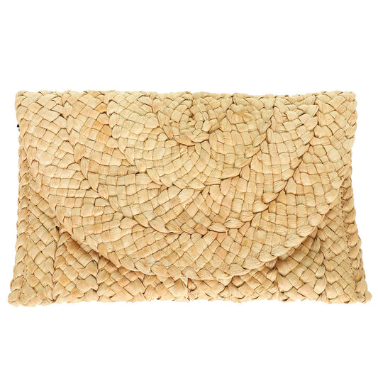 Straw Woven Raffia Clutch Handbag: Beige
