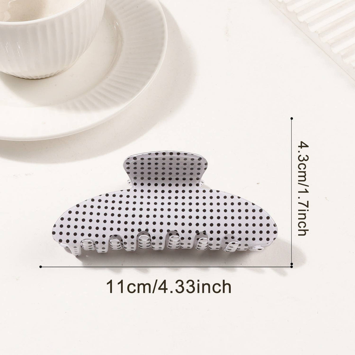 Large Polka Dot Acrylic Hair Claw Clips: White / M