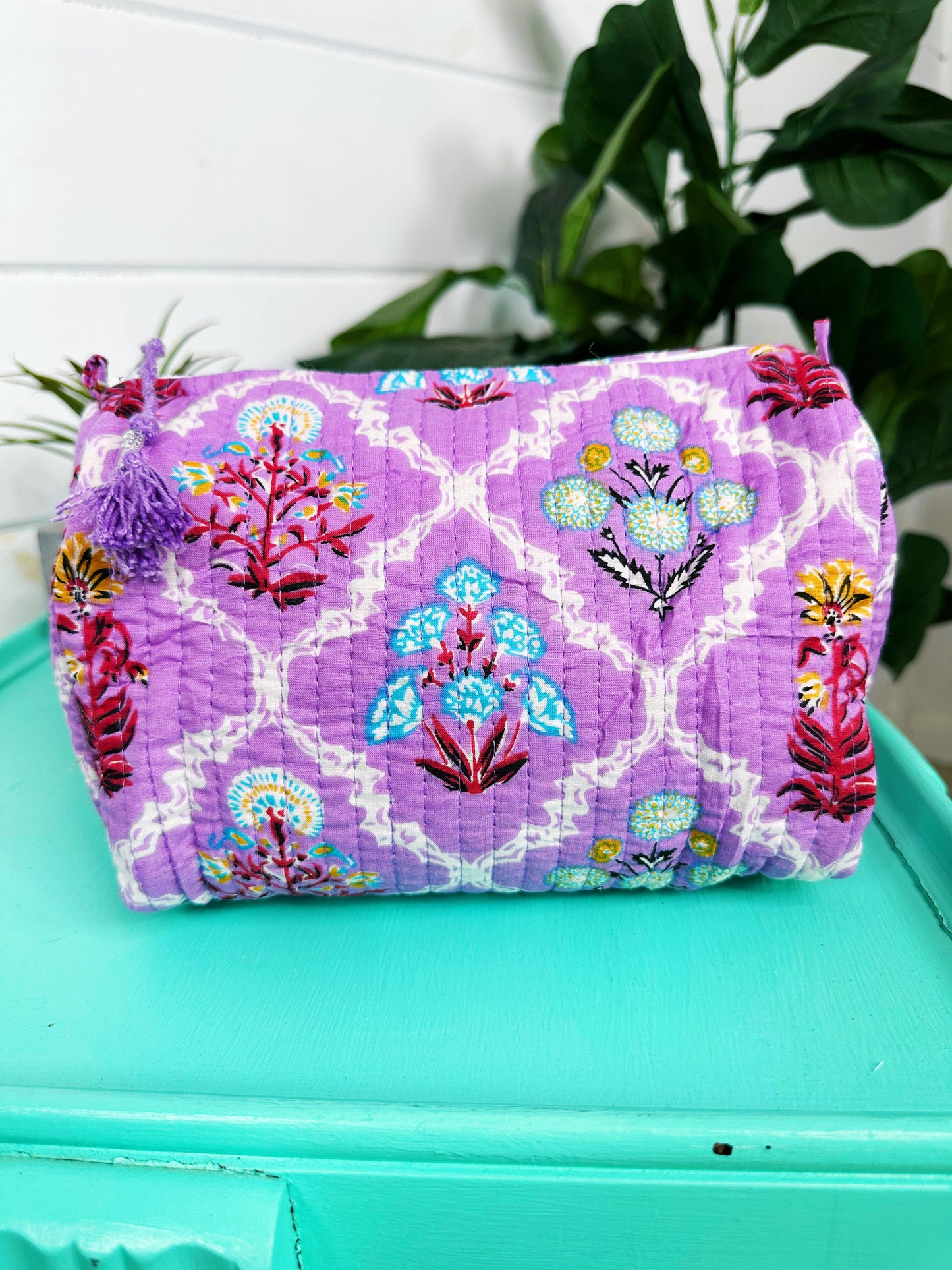 Quilted Makeup Bags | Cosmetic Bag | Purple Wildflower