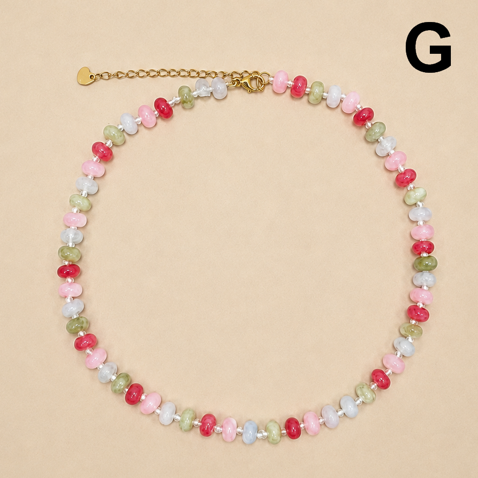 Natural Stone Semi-precious Glass Mixed Necklace | G