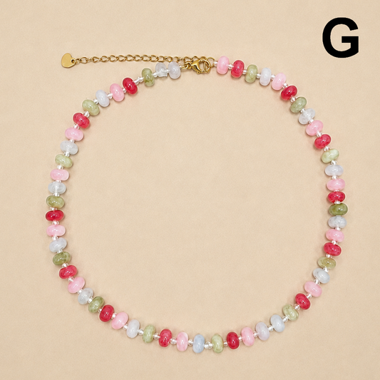 Natural Stone Semi-precious Glass Mixed Necklace | G