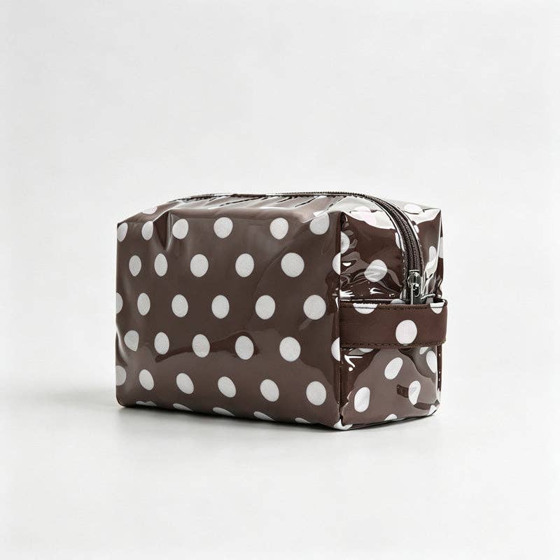 Polka Dots PVC Zipper Cosmetic Pouch: Chocolate White / F
